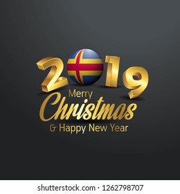 Aland Flag 2019 Merry Christmas Typography. New Year Abstract Celebration background