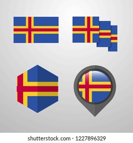 Aland flag design set vector