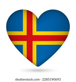 Bandera de Aland en forma de corazón. Ilustración vectorial.
