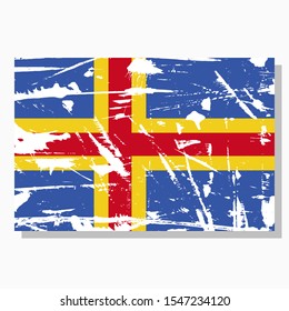 Aland flag with scratches, vector flag of Aland.