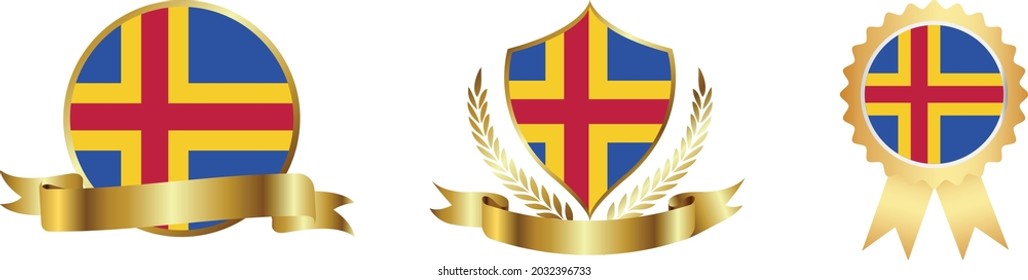 Aland flags. Symbols of countries map