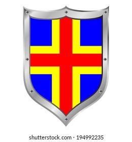 Aland Island flag button on a white background. Vector illustration.