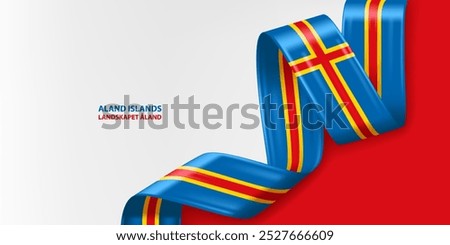 Aland Islands 3D ribbon flag. Bent waving 3D flag in colors of the Aland Islands flag. 3D Flag background design.