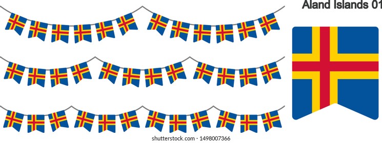 Aland Islands Bunting Flags Isolated on white Background. vector illustration.