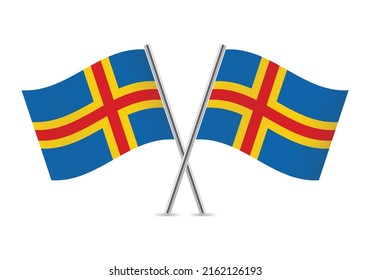 Aland Islands crossed flags. Aland flags on white background. Vector icon set. Vector illustration. 