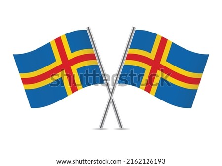 Aland Islands crossed flags. Aland flags on white background. Vector icon set. Vector illustration. 