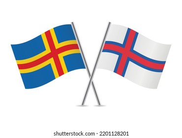 Aland Islands and the Faroe Islands crossed flags. Aland and Faroes flags on white background. Vector icon set. Vector illustration. 
