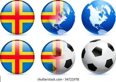 Aland Islands Flag Button with Global Soccer Event Original Illustration
