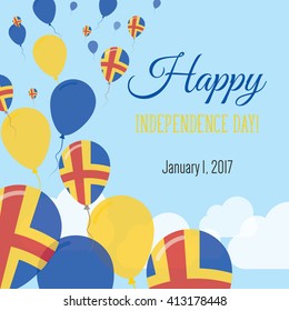 Aland Islands Independence Day Greeting Card. Flying Flat Balloons In National Colors of Aland Islands. Happy Independence Day Vector Illustration. Swedish Flag Balloons.
