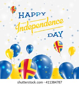 Aland Islands Independence Day Patriotic Design. Balloons in Swedish National Colors. Happy Independence Day Aland Islands Vector Greeting Card.