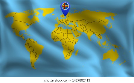 Aland islands location mark on the world map, Aland islands flag, vector illustration
