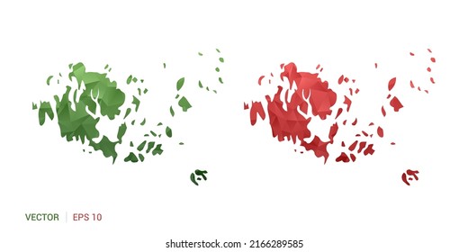Mapa de islas Aland de polígono vector abstracto conjunto color verde y rojo de la pareja.
