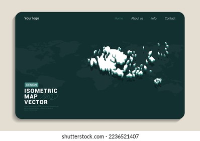 Aland Islands map green background with isometric vector. Web banner layout template.