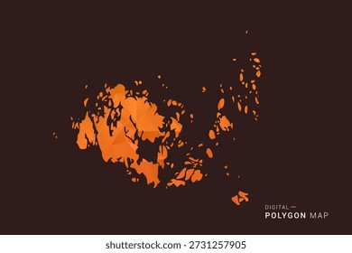 Mapa de las islas Aland - Vector de polígono bajo, silueta triangulada geométrica en tonos naranja y marrón oscuro, estilo infográfico moderno limpio, fondo aislado.