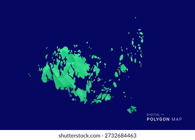 Aland Islands Map - low poly polygon vector, geometric triangulated silhouette in green and blue tones, clean modern style, isolated background for infographic use.