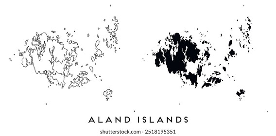 Aland Islands map outline and black silhouette vector