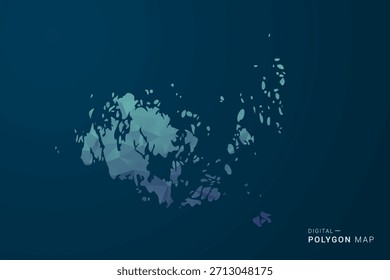 Landkarte - Vektorgrafik im Polygonstil mit blauem Farbverlauf, geometrischem Design, digital und technologie-inspiriert, saubere Silhouette auf dunklem Hintergrund.