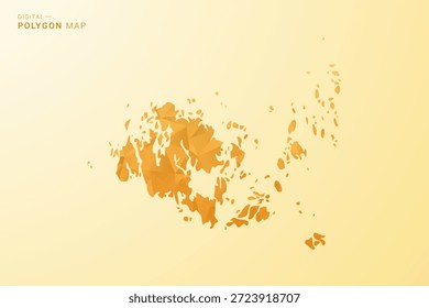Aland Islands Map - Polygon style vector illustration in yellow and orange low poly geometric design, modern minimal silhouette, isolated for infographic.