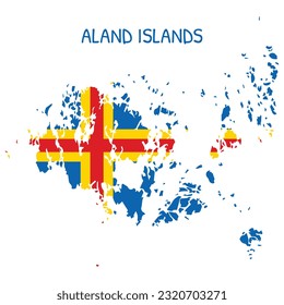 Aland Islands National Flag Shaped as Country Map