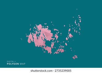 Ilustración vectorial de mapa de polígonos de islas Aland en estilo geométrico de bajo poliéster, colores pastel suaves con tonos rosados y verdes azulados, silueta limpia sobre fondo sólido, ideal para infografía.