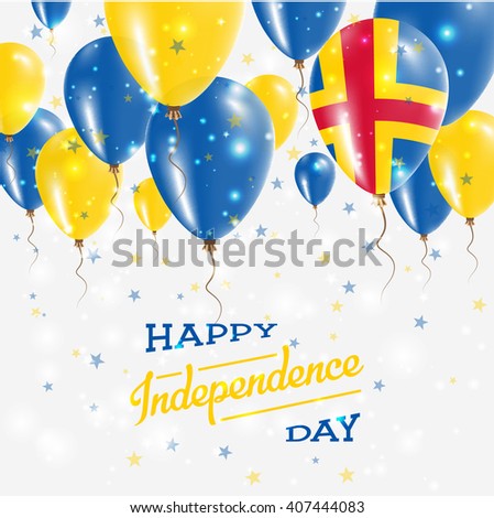 Aland Islands Vector Patriotic Poster. Independence Day Placard with Bright Colorful Balloons of Country National Colors. Aland Islands Independence Day Celebration.