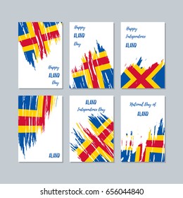 Aland Patriotic Cards for National Day. Expressive Brush Stroke in National Flag Colors on white card background. Aland Patriotic Vector Greeting Card.