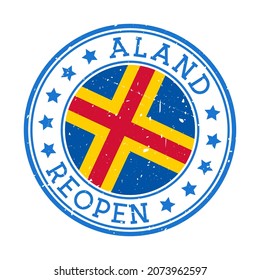 Aland Reopening Stamp. Round badge of country with flag of Aland. Reopening after lock-down sign. Vector illustration.