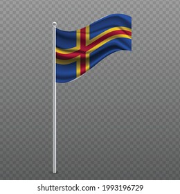 Aland waving flag on metal pole. Vector illustration.