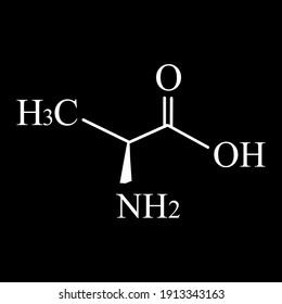 Alanin ist eine Aminosäure. Chemische Molekülformel Alanin-Aminosäure. Vektorgrafik auf isoliertem Hintergrund