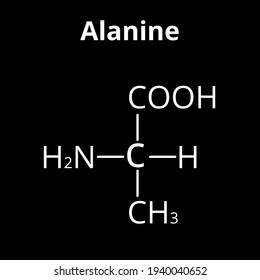 Alanin ist eine Aminosäure. Chemische Molekülformel Alanin-Aminosäure. Vektorgrafik auf isoliertem Hintergrund