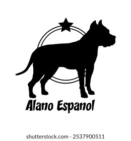 Alano Espanol. silhueta do cão, cão, raças de cães, logotipo, vetor, silhueta, design do logotipo, animal, ilustração, ícone, sinal, design, preto, símbolo, animal de estimação