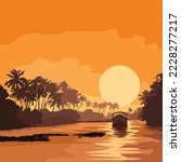 ALAPPUZHA: kerala boat with backwaters and sunset Background.