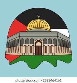 Al-Aqsa Mosque, Dome of the Rock - vector illustration, Palestine Flag