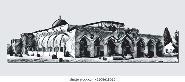 Al-Aqsa Mosque drawn sketch Vector Illustration