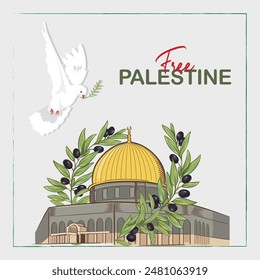 Al-Aqsa Mosque flat design and hand drawn olive branches