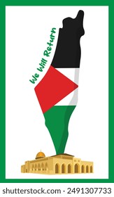 Al-Aqsa Mosque flat design, Flat map of Palestine