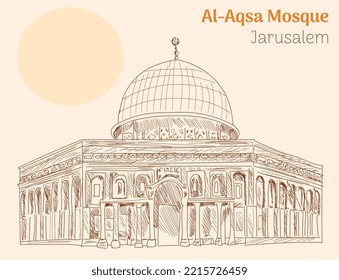 Al-Aqsa Mosque hand drawing vector. Jerusalem	