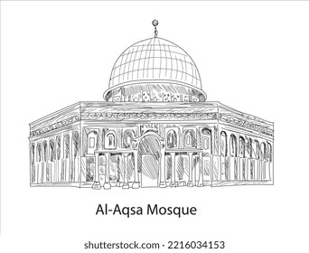 Al-Aqsa Mosque hand drawing vector. Jerusalem	