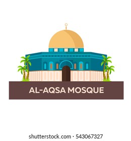 Al-Aqsa Mosque. Israel, Jerusalem Vector flat illustration