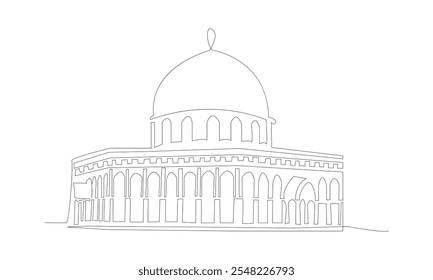 Al-Aqsa Mosque, Jerusalem old city, Palestine. Al-Aqsa Mosque One line art, Mosque single line art.