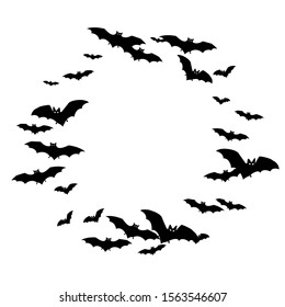 Alar black bats flock isolated on white vector Halloween background. Rearmouse night creatures illustration. Silhouettes of flying bats vampire Halloween symbols on white.