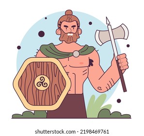 Alaric I, first king of the Visigoths. Fall of the western Roman Empire, barbarians undertake Rome in 410 AD. Humanity history, anthropology studying concept. Flat vector illustration