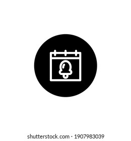 Alarm bell calendar icon in black round style. Vector icon pixel perfect