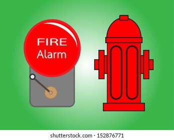 Alarm bell and Fire hydrant  vector illustration .Red fire hydrant and Alarm bell  isolated on green background
