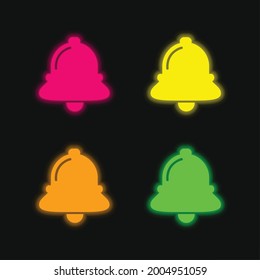 Alarm Bell four color glowing neon vector icon