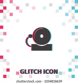 Alarm bell  glitch effect vector icon.