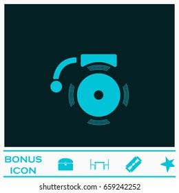 Alarm bell icon flat. Blue pictogram on dark background. Vector illustration symbol and bonus icons