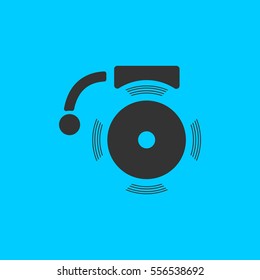 Alarm bell icon flat. Simple vector black pictogram on blue background