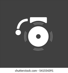 Alarm bell icon flat. Vector white illustration isolated on black background. Flat symbol