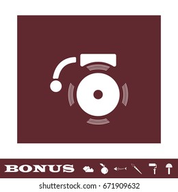 Alarm bell icon flat. White pictogram on brown background. Vector illustration symbol and bonus icons
